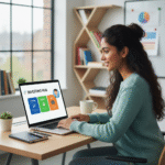 Investing Hub guide for beginners in the USA with laptop and investment charts