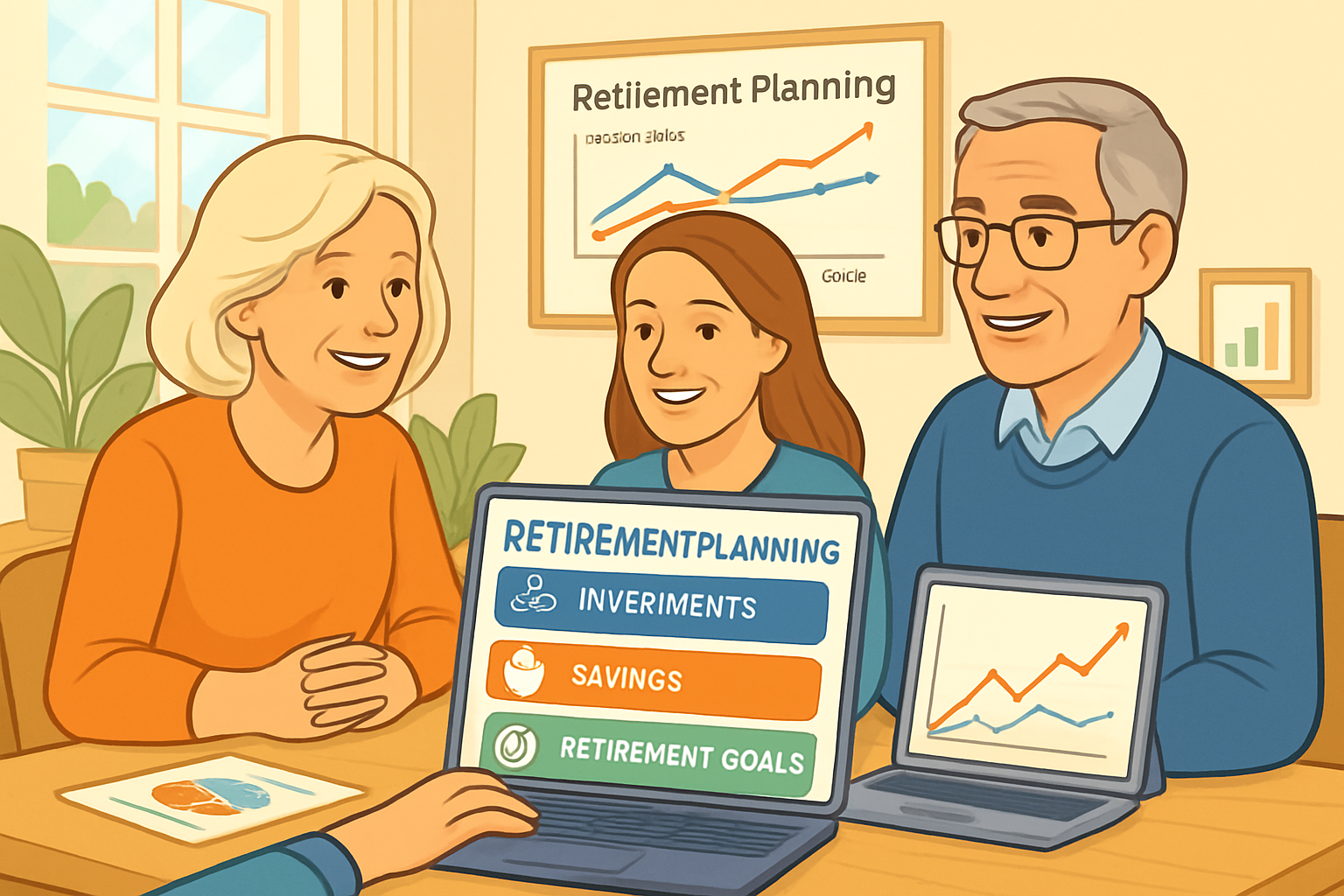 Investing Hub for Retirement planning in the USA with family reviewing financial goals.